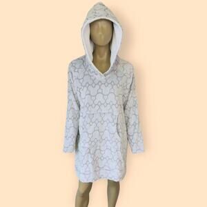 Disney Mickey Minnie Lounger Sleepwear Terry Fleece Hood Tunic Dress Size L Gray